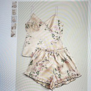 floral print satin cami pj set